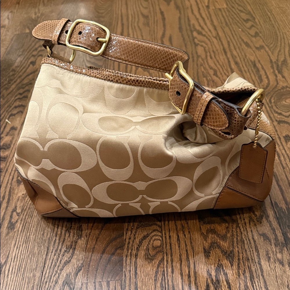 Coach Peyton Signature C Sateen Beige and Brown Hobo Shoulder Bag - Picture 2 of 16